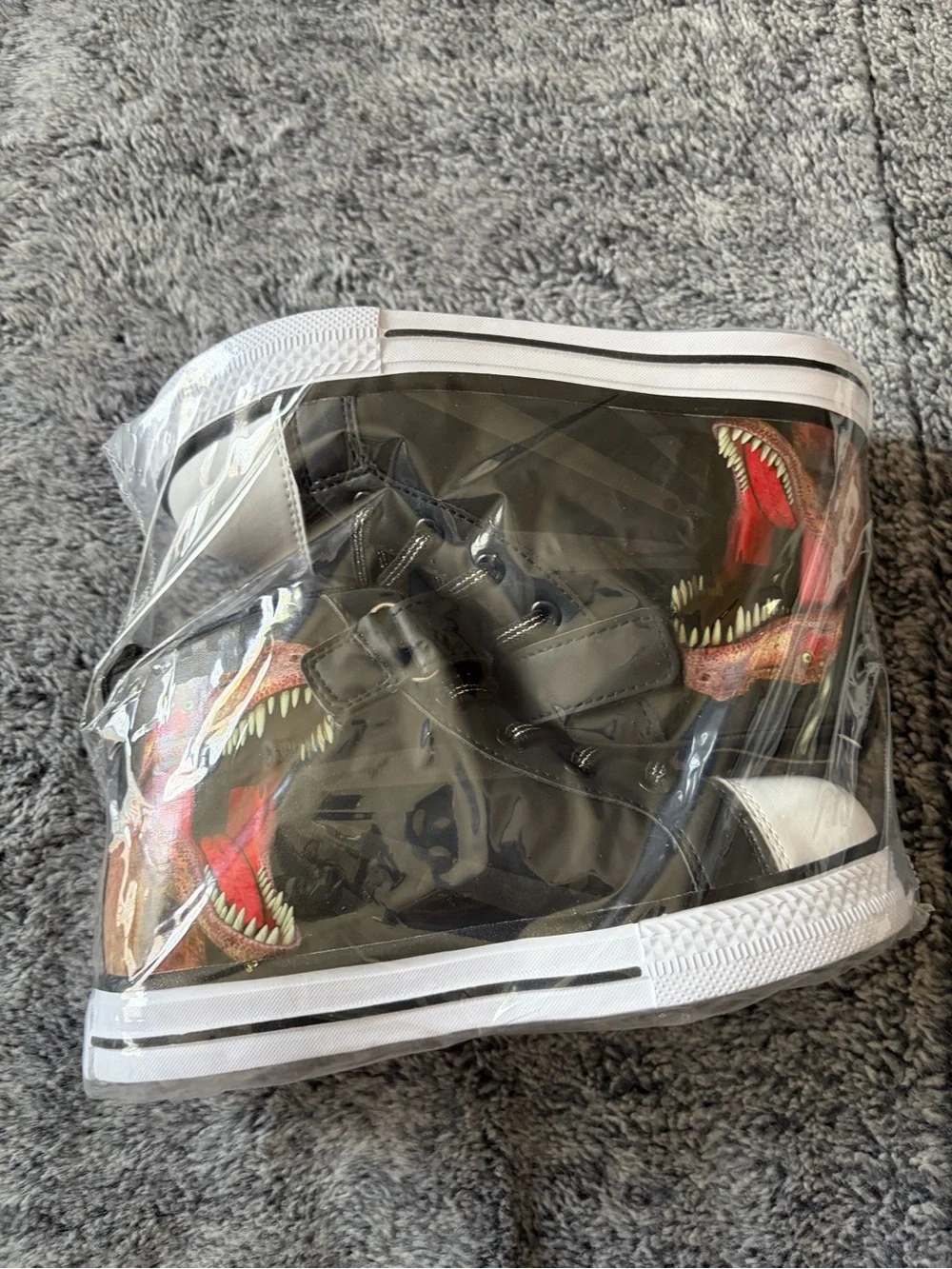 Kids Black High-Top Sneakers with Dinosaur Print